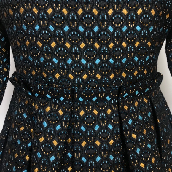 Love & Girl Blue & Gold Geometric Jacquard Dress L - Picture 5 of 14